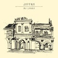 Old historic building in Jaffna, Sri Lanka, Asia. Travel sketch