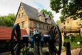 Old historic cannon in the lower courtyard of the Grodno castle and gatehouse building in Zagorze Slaskie, Lower Silesia, Poland. Royalty Free Stock Photo