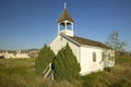 Old historic church near Somis, Ventura County, CA with view of encroaching new home construction