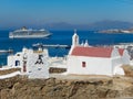 Mykonos chapel cruise ship harbor scenery