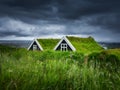 Old historic houses on the field in Iceland. Natural icelandic background. Travelling on Iceland. Famouns place. Royalty Free Stock Photo