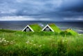 Old historic houses on the field in Iceland. Natural Icelandic background. Travelling on Iceland. Famous place. Royalty Free Stock Photo