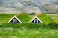 Old historic houses on the field in Iceland. Natural icelandic background. Travelling on Iceland. Famouns place. Royalty Free Stock Photo