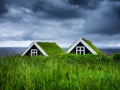 Old historic houses on the field in Iceland. Natural icelandic background. Travelling on Iceland. Famouns place. Royalty Free Stock Photo