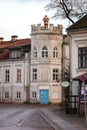 Old historic houses located in small Latvia countryside city Goldingen