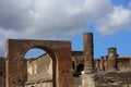 Old historic ruin Pompey town near the Vesuvius volcano. In sunny day under blue sky