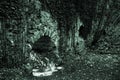 Old historic ruins of Scharfeneck castle with stone window and sun light black and white. Inside a historic ruin. Spooky mood. Royalty Free Stock Photo