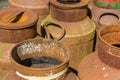 Old historic rusty milk canisters in Orvelte