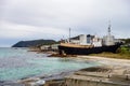 Old historic ship on a beach serving as a whaling station museum near Western Australia