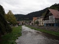 Old historic typical traditional half-timbered house building at Kinzig river in Schiltach Rottweil Black Forest Germany Royalty Free Stock Photo