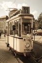Old historic vintage street car in Dresden