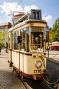 Old historic vintage street car in Dresden