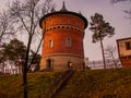 An old, historic water tower in the city of Zagan in western Poland. Royalty Free Stock Photo