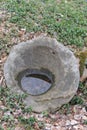 An old historical baptistry baptistery, font, water, bowl, baptismal font with baptismal water for the Orthodox Church baptism Royalty Free Stock Photo