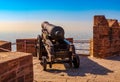 Old historical cannon on the fortress wall of Mehrangarh Fort in Royalty Free Stock Photo