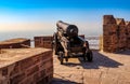 Old historical cannon on the fortress wall of Mehrangarh Fort in Royalty Free Stock Photo