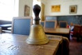 Old historical classroom with wooden desks and chalkboards