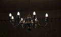 old historical eight-armed chandelier. silver single with spruce cone