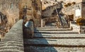 Old historical scene with wood wagon and wine barrels typical tool used in Matera in the past, old style Royalty Free Stock Photo