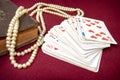 Old holy bible and cards on wooden table. Misticism and fortune telling, future prediction concept