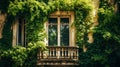 old home front decorated with greenery generated by AI tool Royalty Free Stock Photo