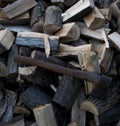 Old home handle hatchet on the chopped wood Royalty Free Stock Photo
