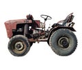 Old homemade tractor on a white isolated background Royalty Free Stock Photo