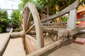 Old horse drawn wooden cart on display in Siem Reap, Cambodia