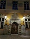 The old house of the Blackheads with a beautiful gate at the entrance and sculptural compositions on the sides on one of the