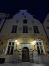 The old house of the Blackheads with a beautiful gate at the entrance and sculptural compositions on the sides on one of the