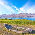 The old house and boat at Teigarhorn ( was built in 1880-1882 Royalty Free Stock Photo