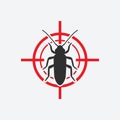 Old House Borer icon red target. Insect pest control sign