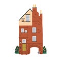 Old house building from red brick. English home exterior, facade in England city. Europe architecture, cozy construction