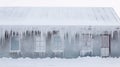 Old house covered in snow, ice, and icicles. Residential building after snowstorm during extreme cold in winter. Generative AI Royalty Free Stock Photo