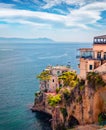 Old house on the edge of cliff. Impressive summer cityscape of Naples, Italy, Europe.