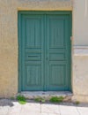 Old house entrance green door, Athens, Greece Royalty Free Stock Photo