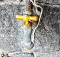 Old house faucet with orange handle top three quarter view Royalty Free Stock Photo
