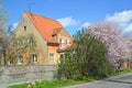 Old house of the German construction in Kaliningrad. Spring land