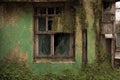 Old house with green wall and wooden windows Royalty Free Stock Photo