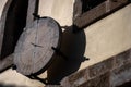 Old house that has a sun clock on a side wall. Preveza, Epirus, Greece Royalty Free Stock Photo