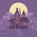 Old house int the swamp. Halloween witch hut flat illustration.