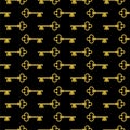 Old house key seamless pattern isolated on black background Royalty Free Stock Photo