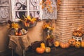 Old house patio in autumn season. Royalty Free Stock Photo