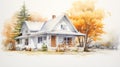 Autumn Cottage: Realistic Watercolor Illustration With Nostalgic Charm