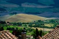 Old house roof and beautiful panorama. Tuscany, Italy