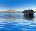 Old house sunk in batur lake Royalty Free Stock Photo