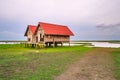 Old house for Views of Panorama Sunset and Sunrise at Thale Noi in Phatthalung, Thailand. Royalty Free Stock Photo