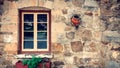 Old house window with flower pots in Hahndorf Royalty Free Stock Photo