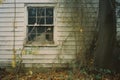 an old house with a window and a tree in front of it Royalty Free Stock Photo