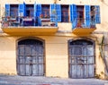 Old wood doors and Blue windows Jaffa Israel Royalty Free Stock Photo